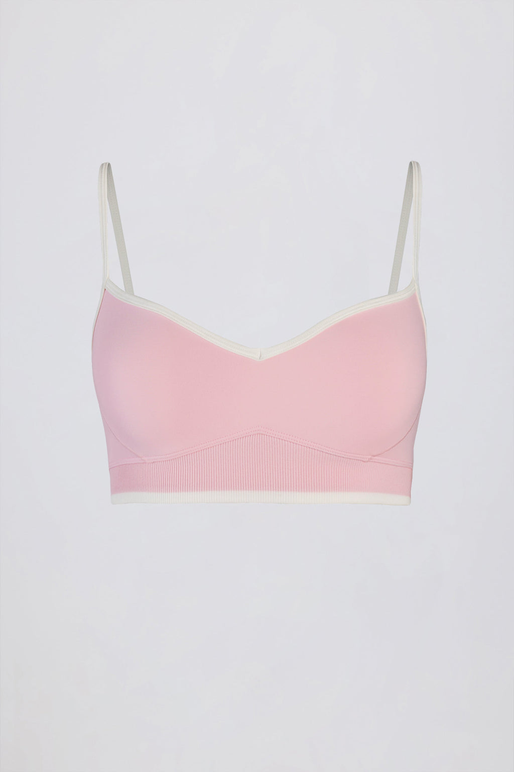 Chic Soft Active Sweetheart-Neck Contrast Sports Bra in Powder Pink