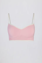 Chic Soft Active Sweetheart-Neck Contrast Sports Bra in Powder Pink