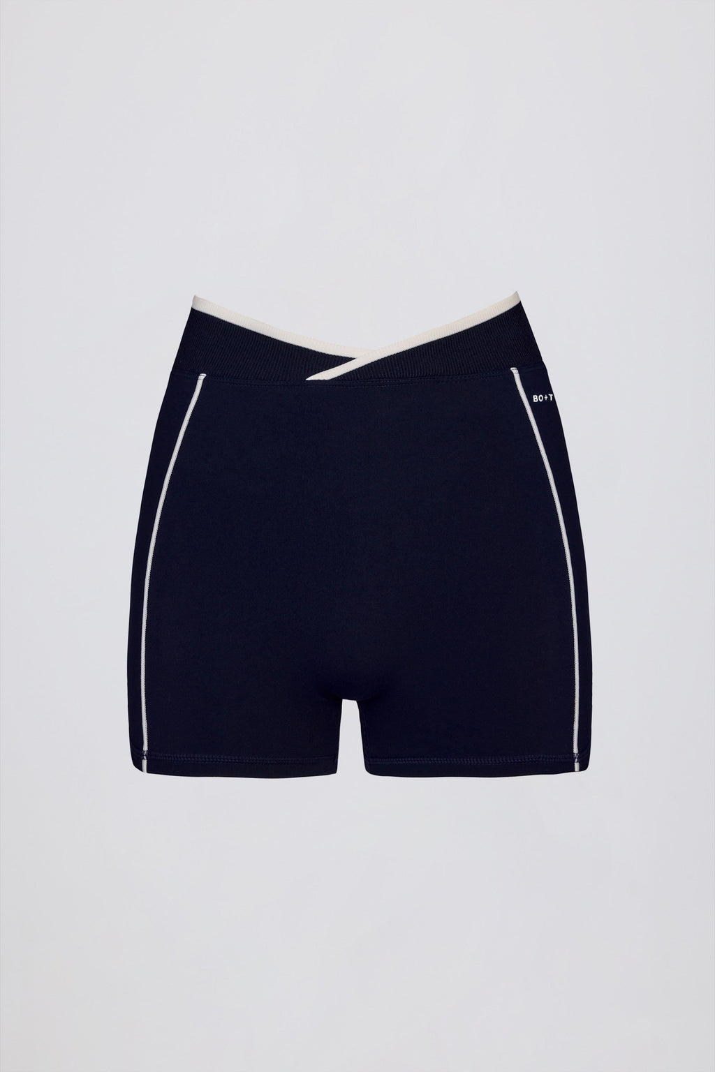Chic Soft Active Wrapover Contrast Mini Shorts in Classic Navy