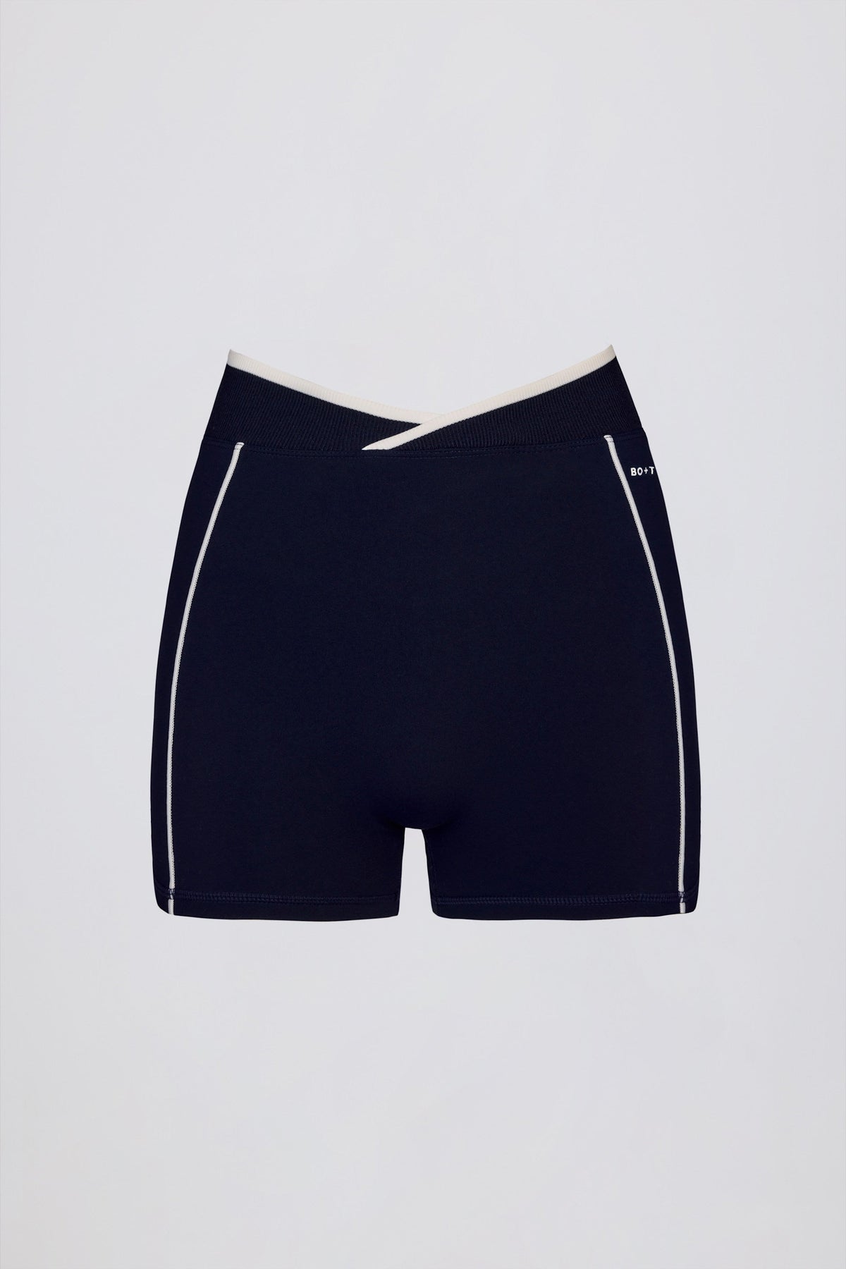 Chic Soft Active Wrapover Contrast Mini Shorts in Classic Navy