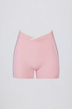 Chic Soft Active Wrapover Contrast Mini Shorts in Powder Pink