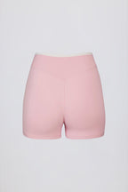 Chic Soft Active Wrapover Contrast Mini Shorts in Powder Pink