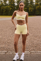 Chic Soft Active Wrapover Contrast Mini Shorts in Soft Yellow