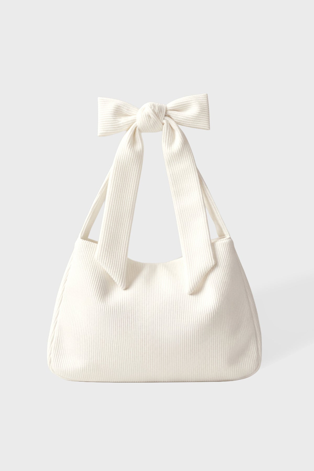 Chic Corduroy Bow Tote Bag in Ivory