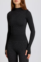 Chic Thermal Long Sleeve Top in Black Leopard