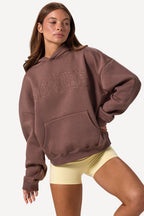 Chic Embroidered Oversized Hoodie in Cocoa