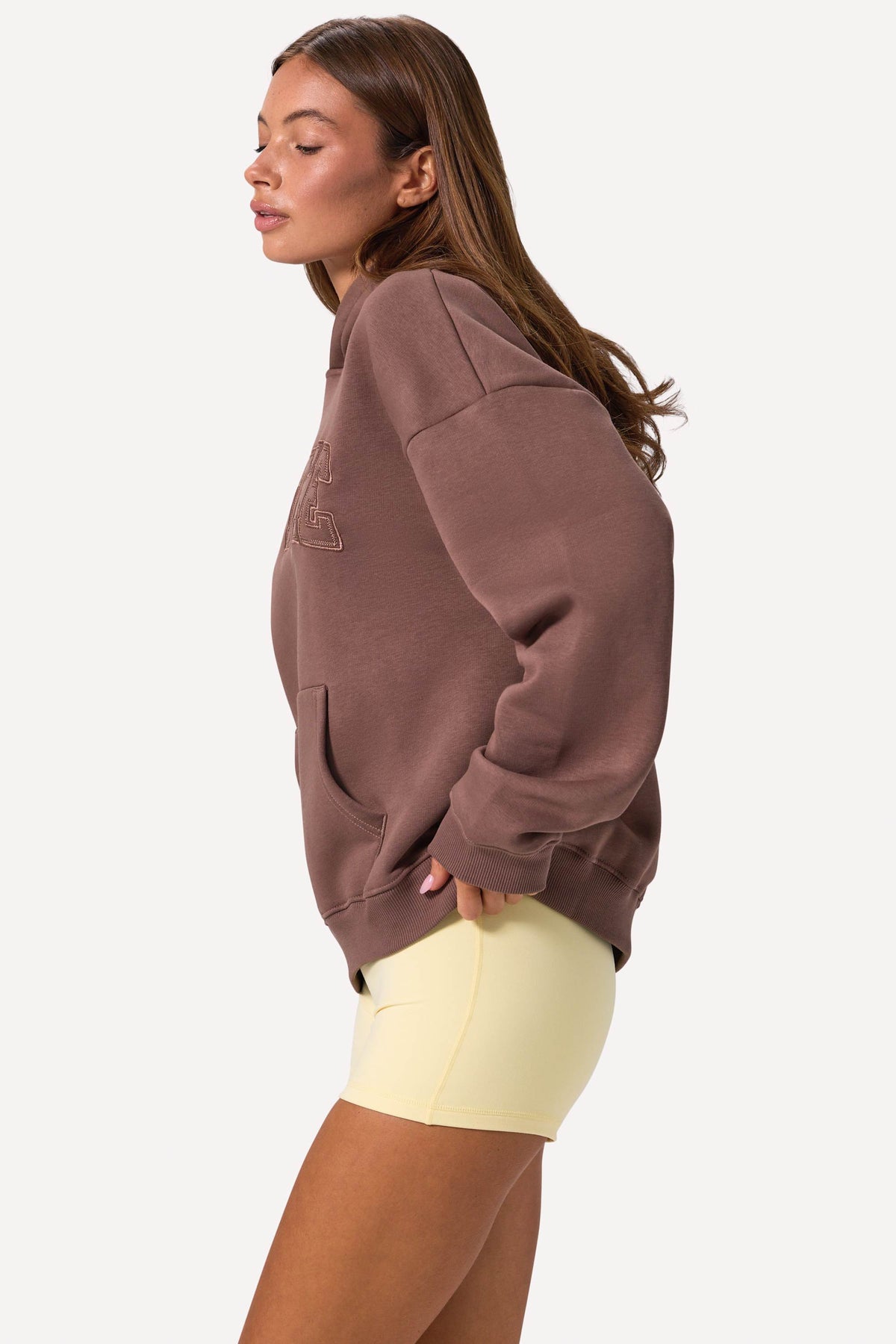 Chic Embroidered Oversized Hoodie in Cocoa