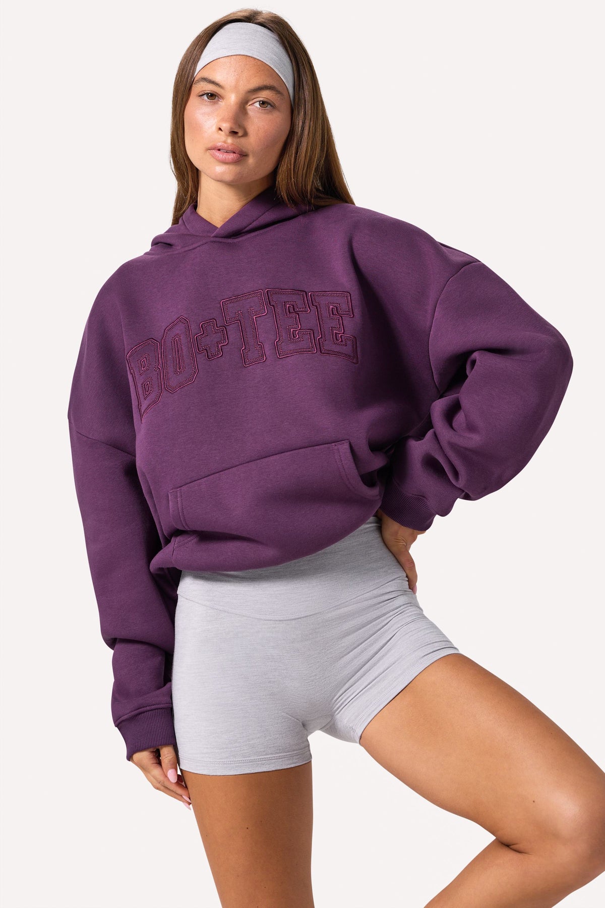 Chic Embroidered Oversized Hoodie in Plum