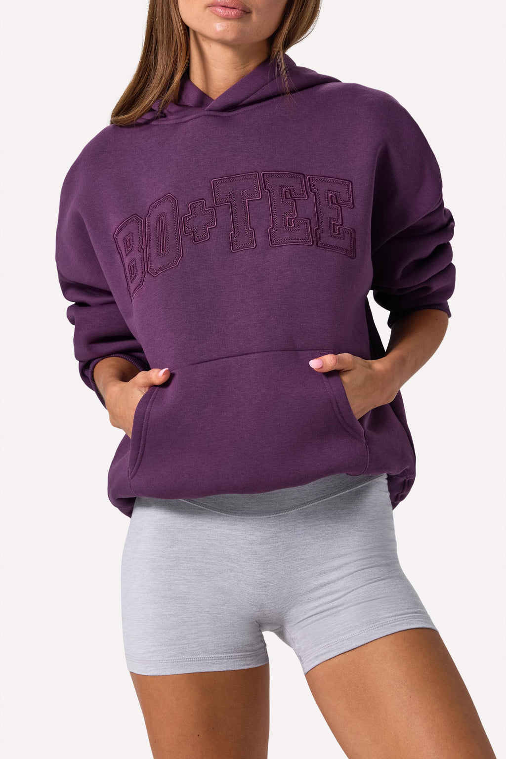 Chic Embroidered Oversized Hoodie in Plum
