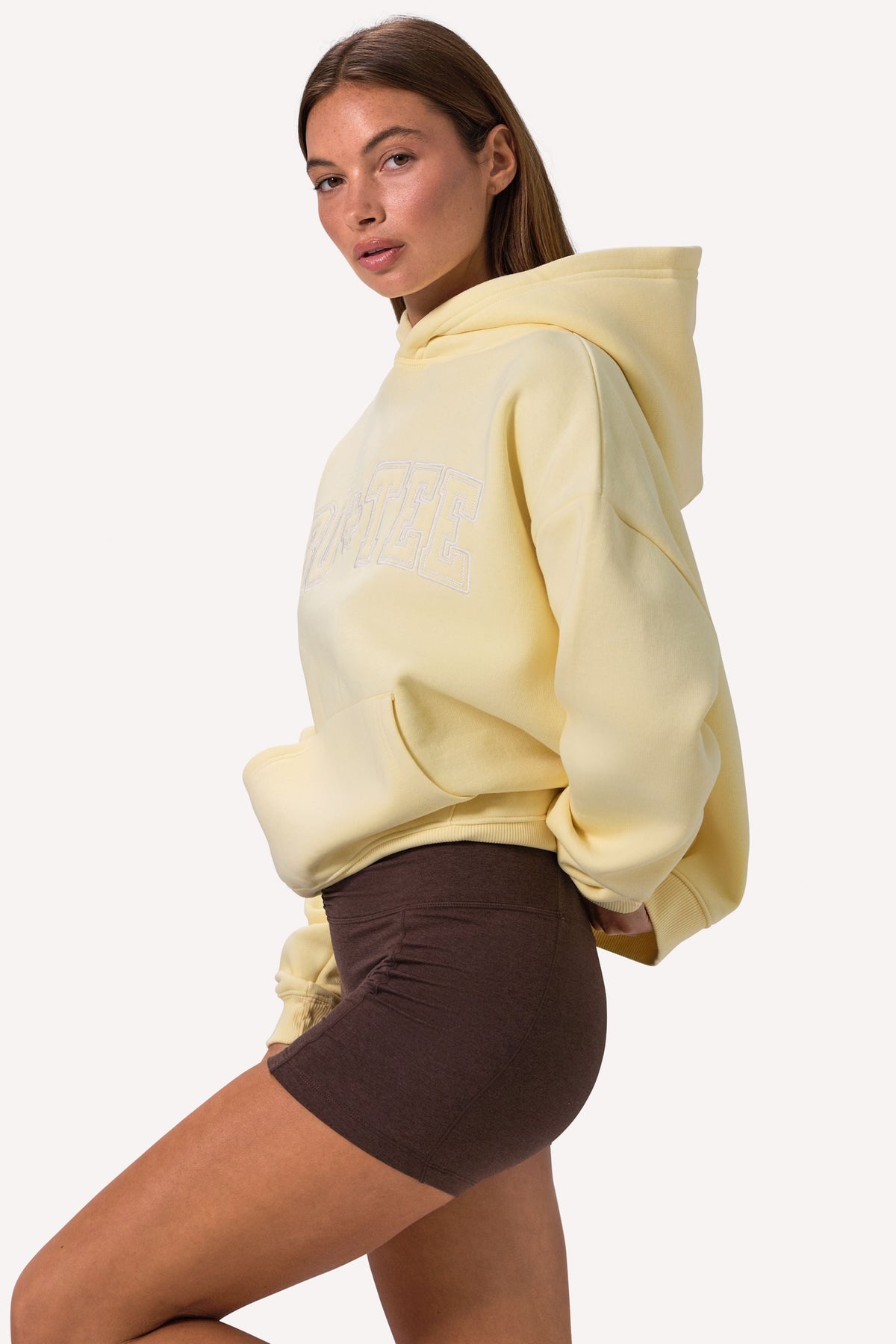 Chic Embroidered Oversized Hoodie in Soft Yellow