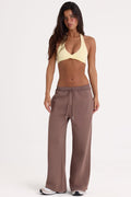Chic Brushed Jersey Wide-Leg Joggers in Cocoa