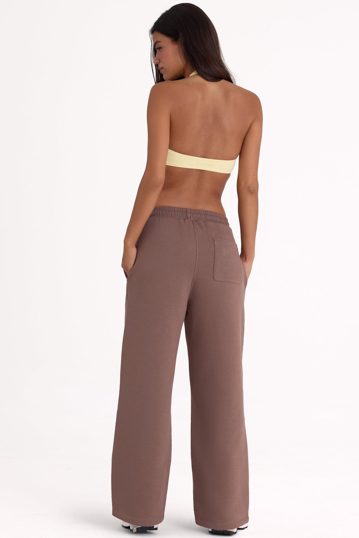 Chic Brushed Jersey Wide-Leg Joggers in Cocoa