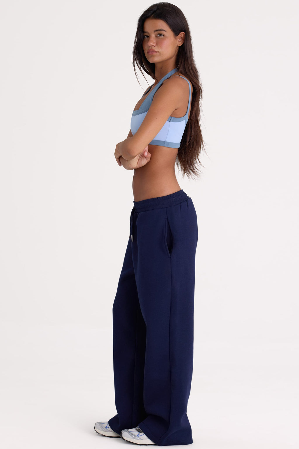 Chic Brushed Jersey Wide-Leg Joggers in Midnight