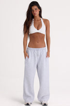 Chic Brushed Jersey Wide-Leg Joggers in Grey Marl