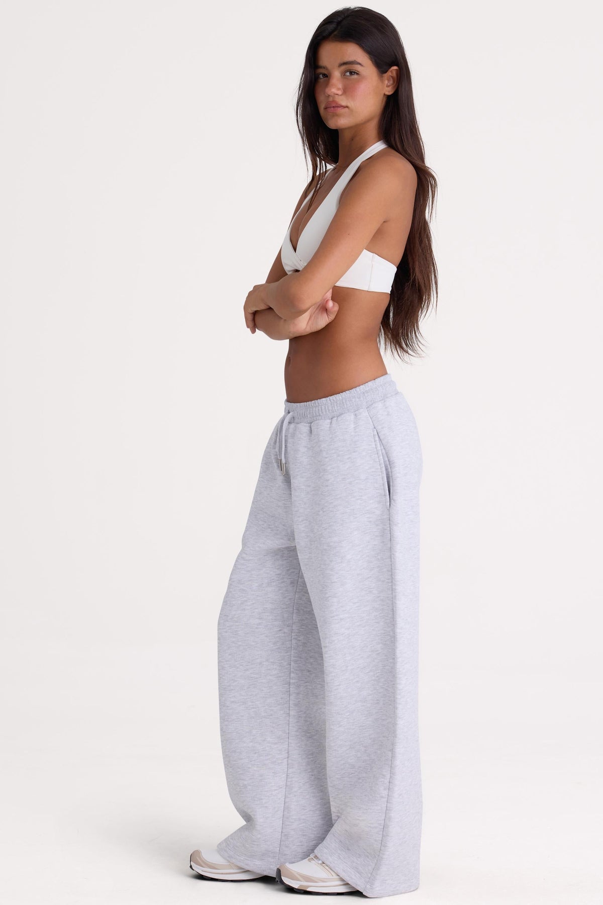 Chic Brushed Jersey Wide-Leg Joggers in Grey Marl