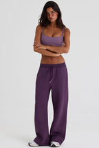 Chic Brushed Jersey Wide-Leg Joggers in Plum