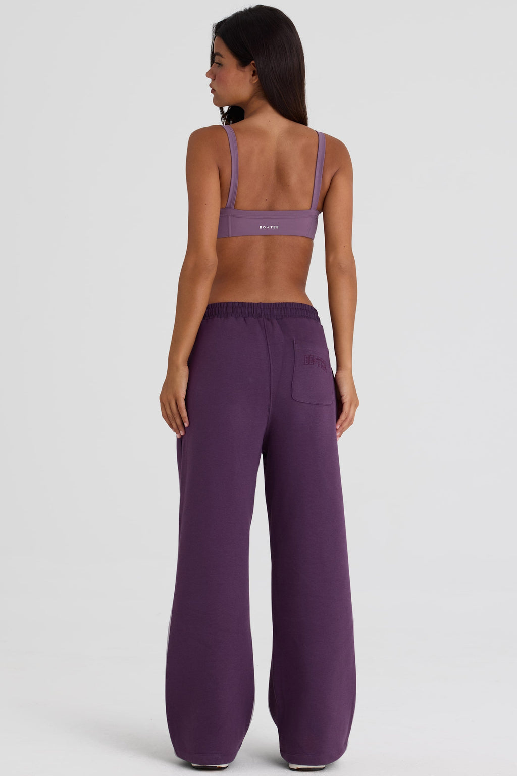 Chic Brushed Jersey Wide-Leg Joggers in Plum