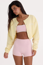 Chic Brushed Jersey Button-Up Cropped Cardigan in Lemon