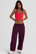 Chic Brushed Cotton Jersey Mid-Rise Relaxed Joggers in Burgundy