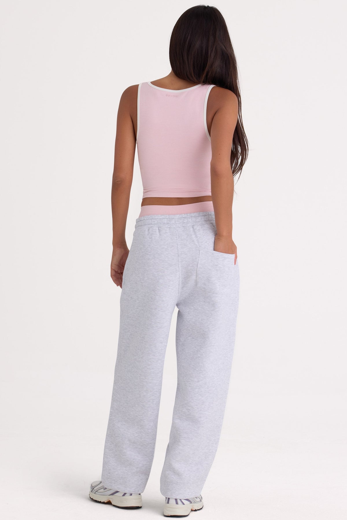 Chic Brushed Cotton Jersey Mid-Rise Relaxed Joggers in Grey Marl