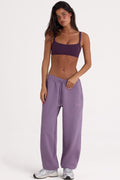 Chic Brushed Jersey Mid-Rise Relaxed Joggers in Dusk