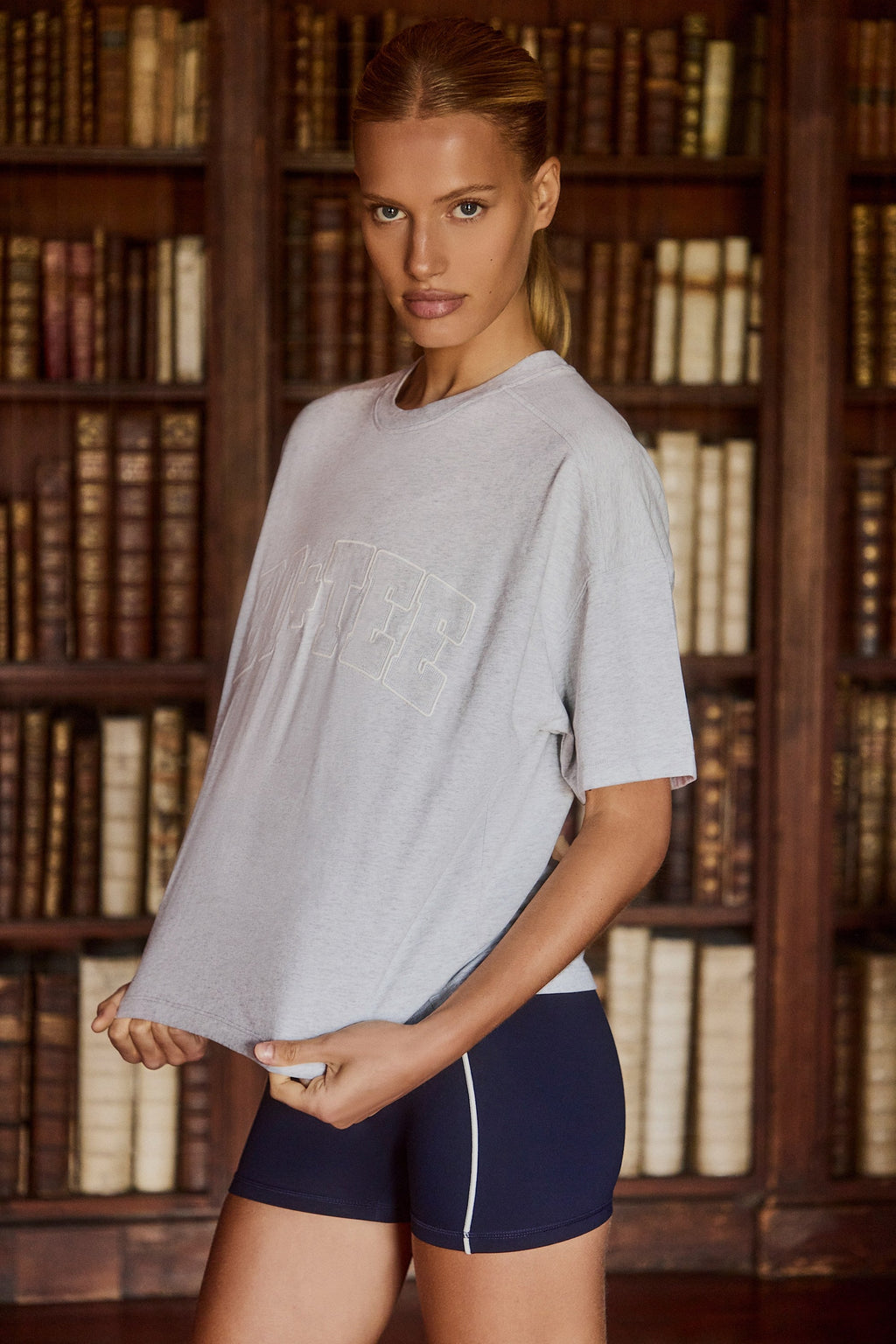 Chic Oversized Cotton-Jersey T-Shirt in Grey Marl