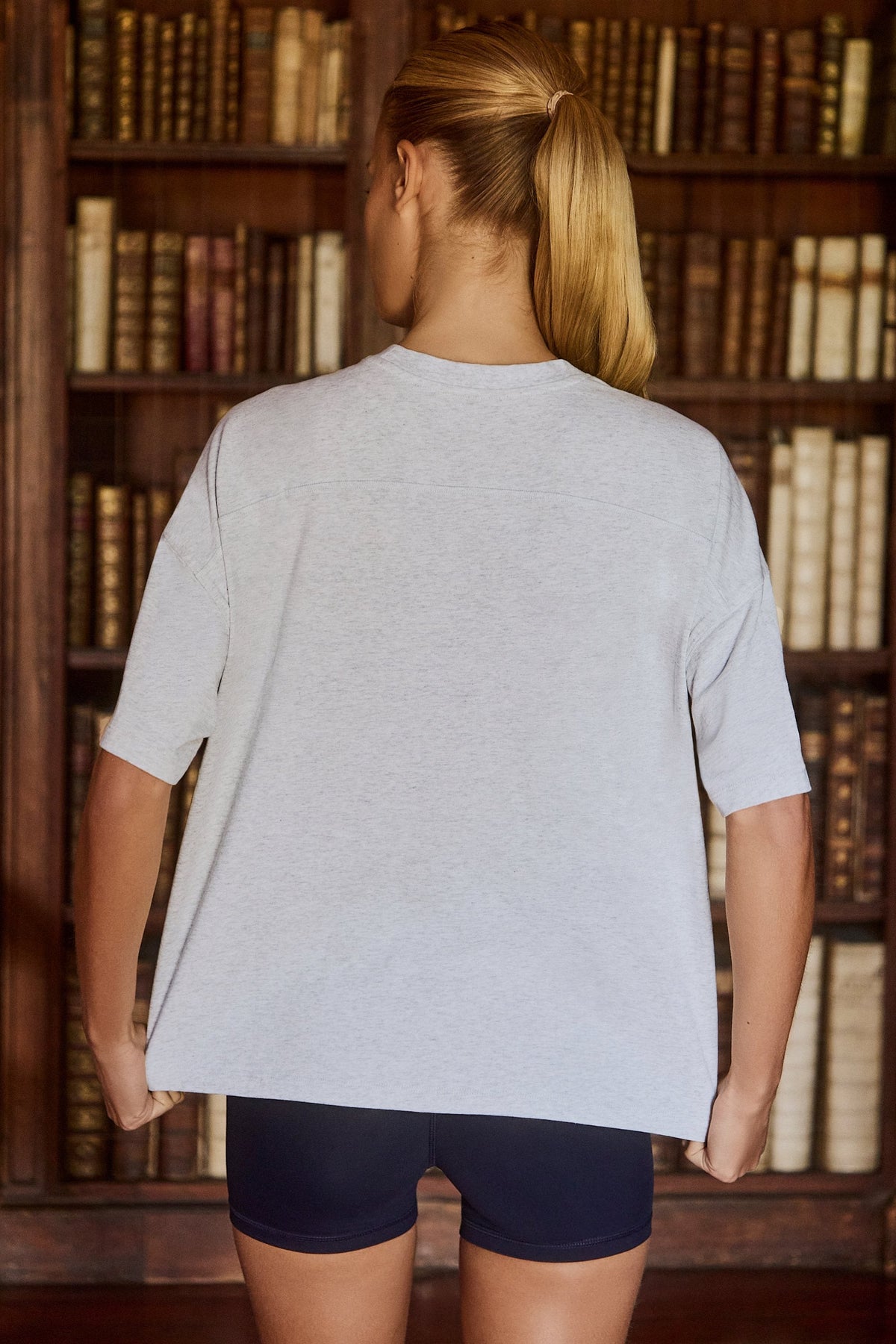 Chic Oversized Cotton-Jersey T-Shirt in Grey Marl