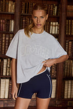 Chic Oversized Cotton-Jersey T-Shirt in Grey Marl