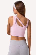 Chic Seamless Soft Rib Asymmetric Sports Bra in Powder Pink