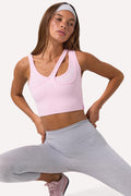 Chic Seamless Soft Rib Asymmetric Sports Bra in Powder Pink