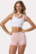 Chic Seamless Soft Rib Asymmetric Sports Bra in White