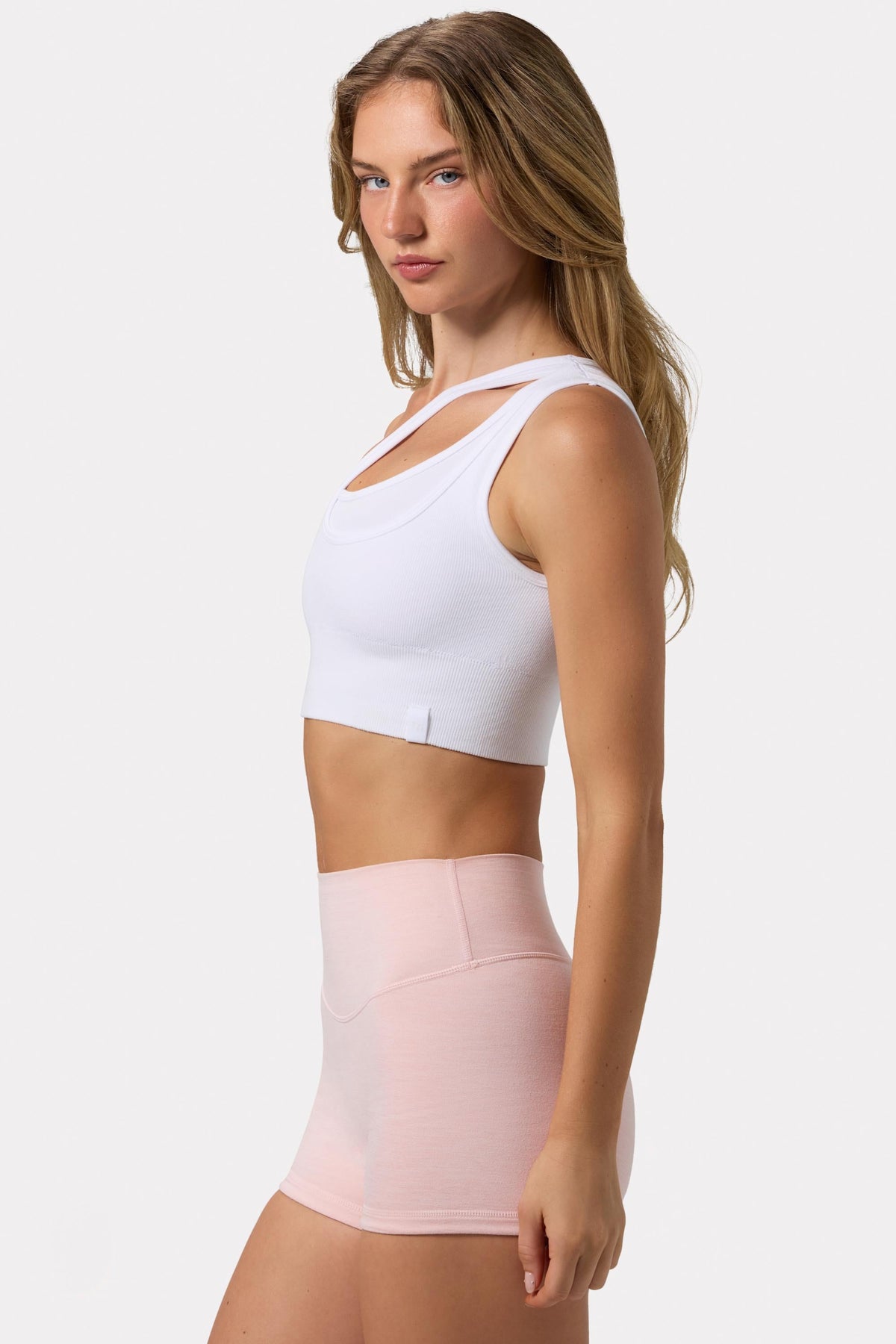 Chic Seamless Soft Rib Asymmetric Sports Bra in White