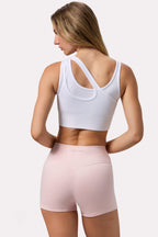 Chic Seamless Soft Rib Asymmetric Sports Bra in White