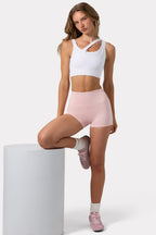 Chic Seamless Soft Rib Asymmetric Sports Bra in White