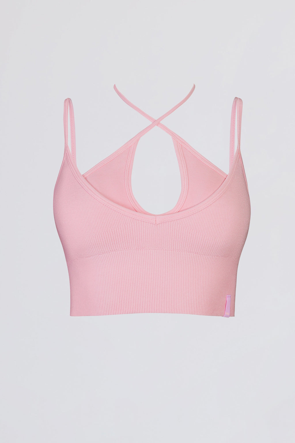 Chic Seamless Soft Rib Crossover Sports Bra in Powder Pink