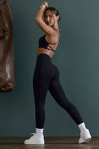 Chic Lightweight Seamless Wrap-Over High-Waist Leggings in Black