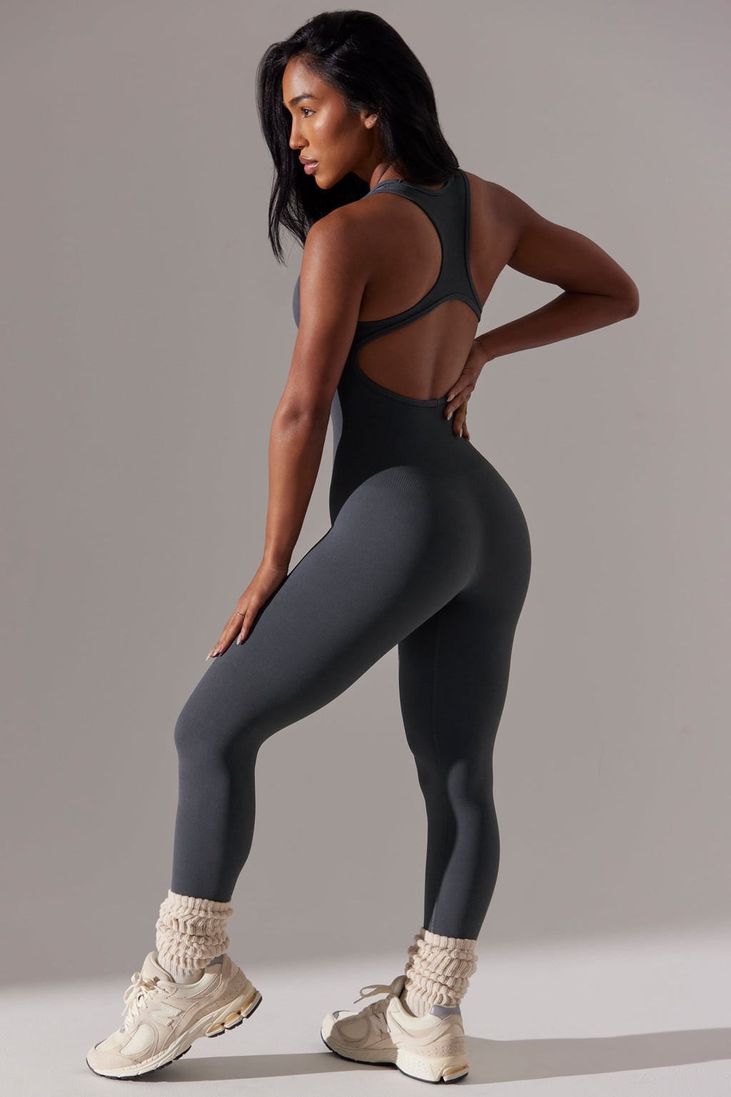 Chic Full Length Cut-Out Jumpsuit in Grey