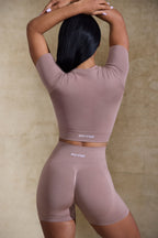 Chic High Waist Define Luxe Mini Shorts in Mocha
