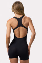 Chic Racer Back Define Luxe Unitard in Black