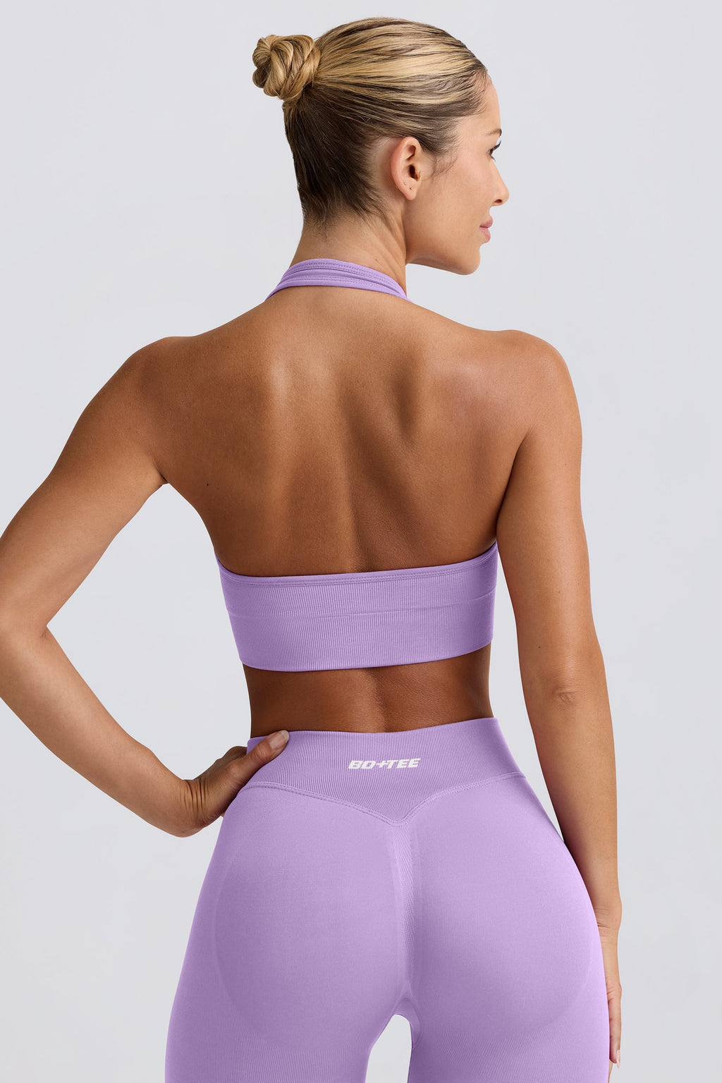 Chic Define Luxe Halterneck Sports Bra in Lilac