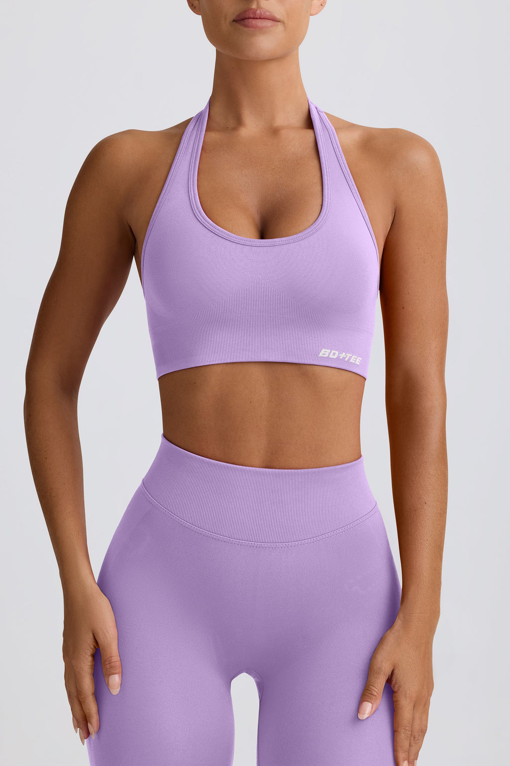 Chic Define Luxe Halterneck Sports Bra in Lilac
