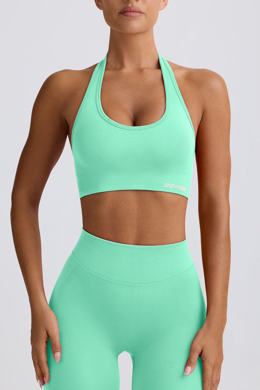 Chic Define Luxe Halterneck Sports Bra in Mint