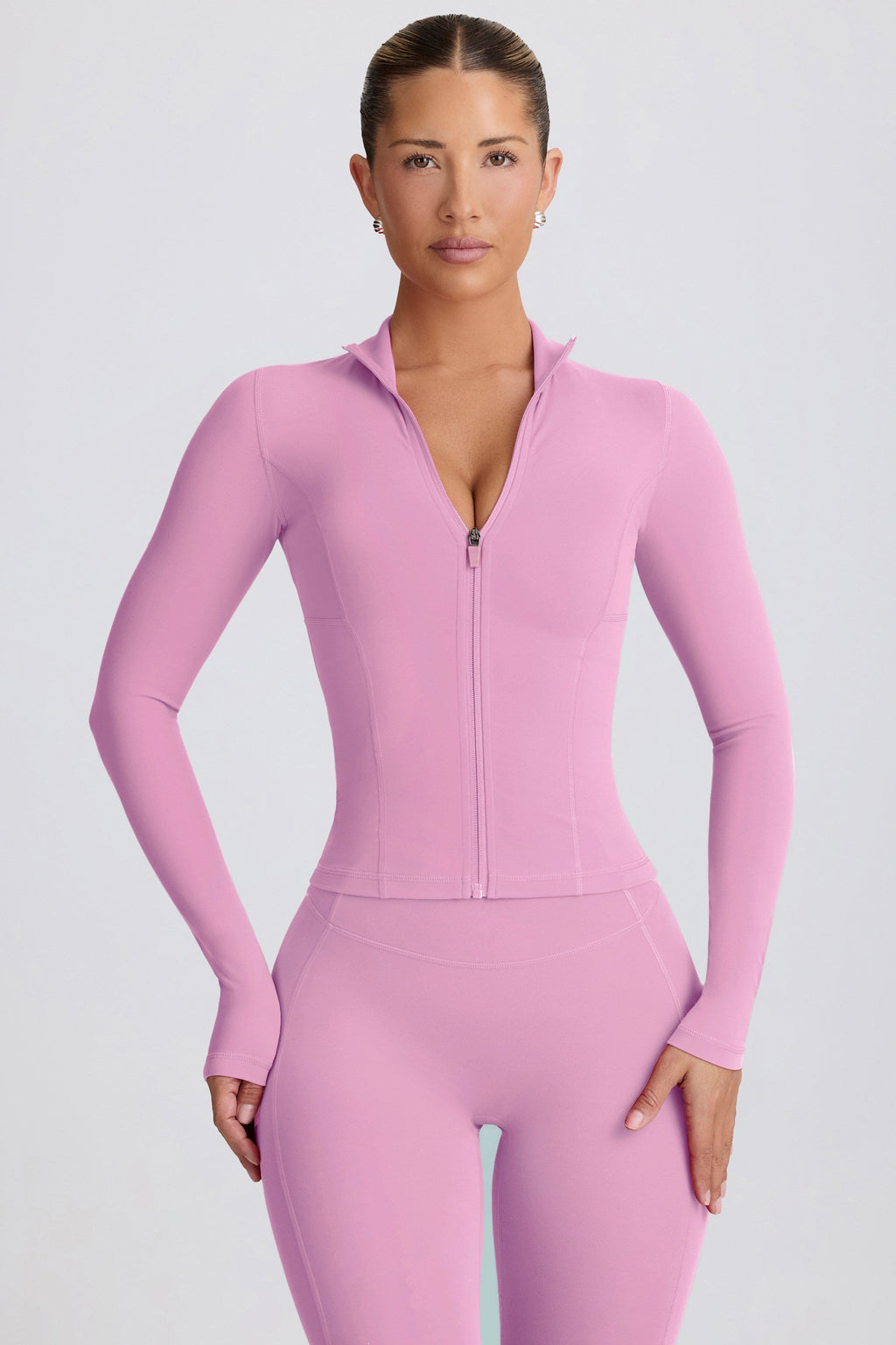 Chic Soft Active Zip-Up Jacket in Dusty Pink