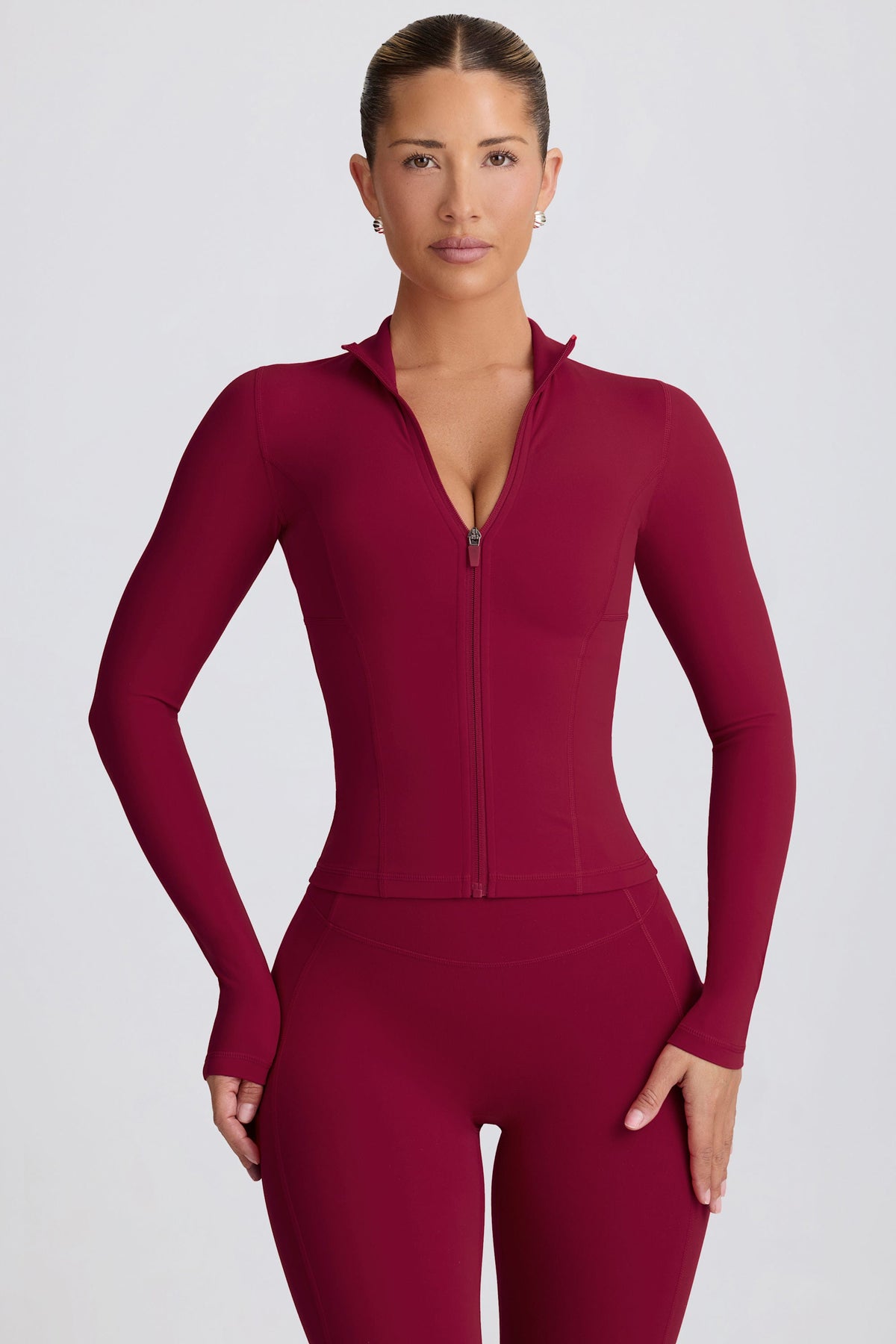 Chic Soft Active Zip-Up Jacket in Burgundy
