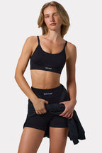 Chic Scoop Neck Lace Up Back FlexiRib Sports Bra in Black