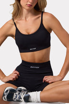 Chic Scoop Neck Lace Up Back FlexiRib Sports Bra in Black