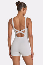 Chic Wide Strap Unitard in Grey