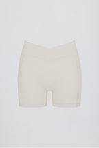 Chic Soft Active Pocket V-Waist Mini Shorts in Oat