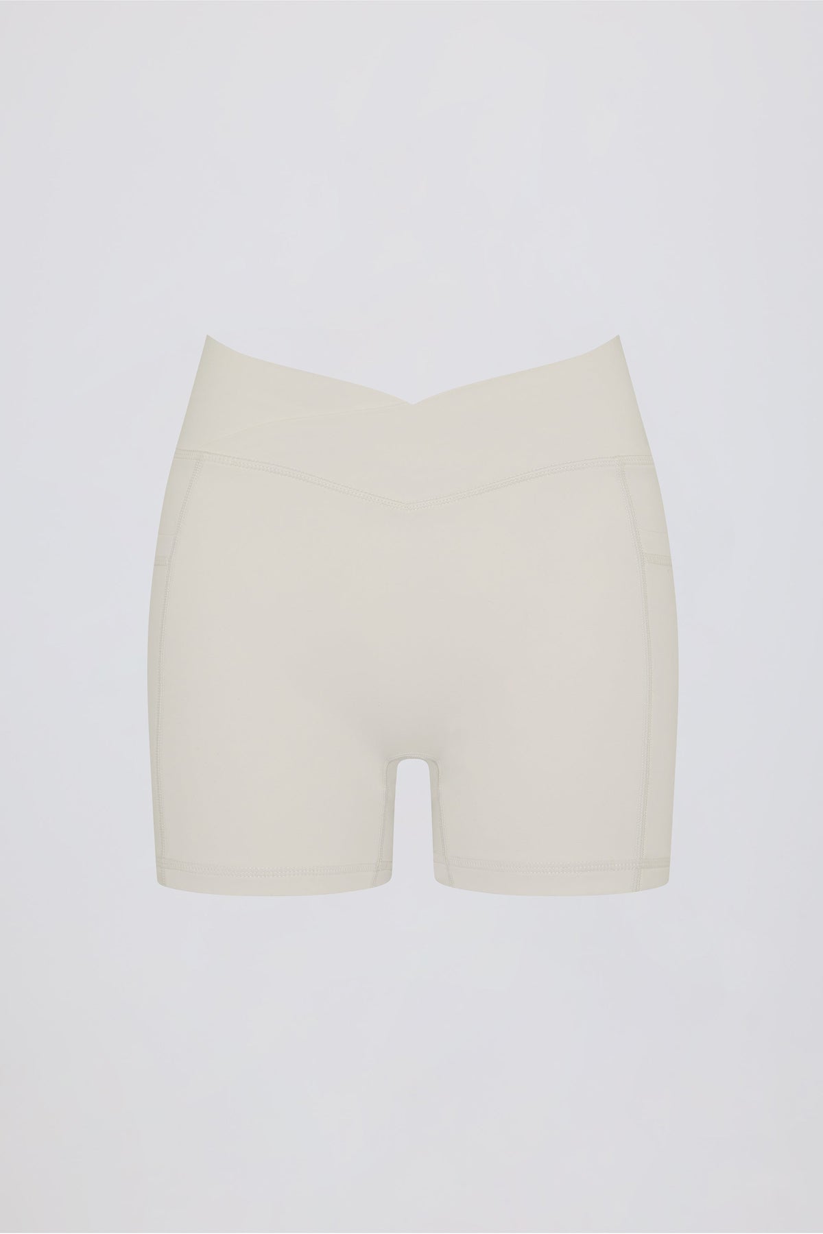 Chic Soft Active Pocket V-Waist Mini Shorts in Oat