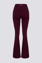 Chic Soft Active V-Waist Pocket Flared Leggings in Burgundy